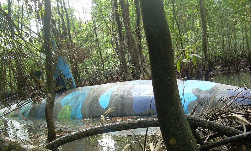 A sub seized by Ecuadorian authorities. The camouflage paint is to make the sub more difficult to spot from the air. (Photo: U.S. Drug Enforcement Administration)